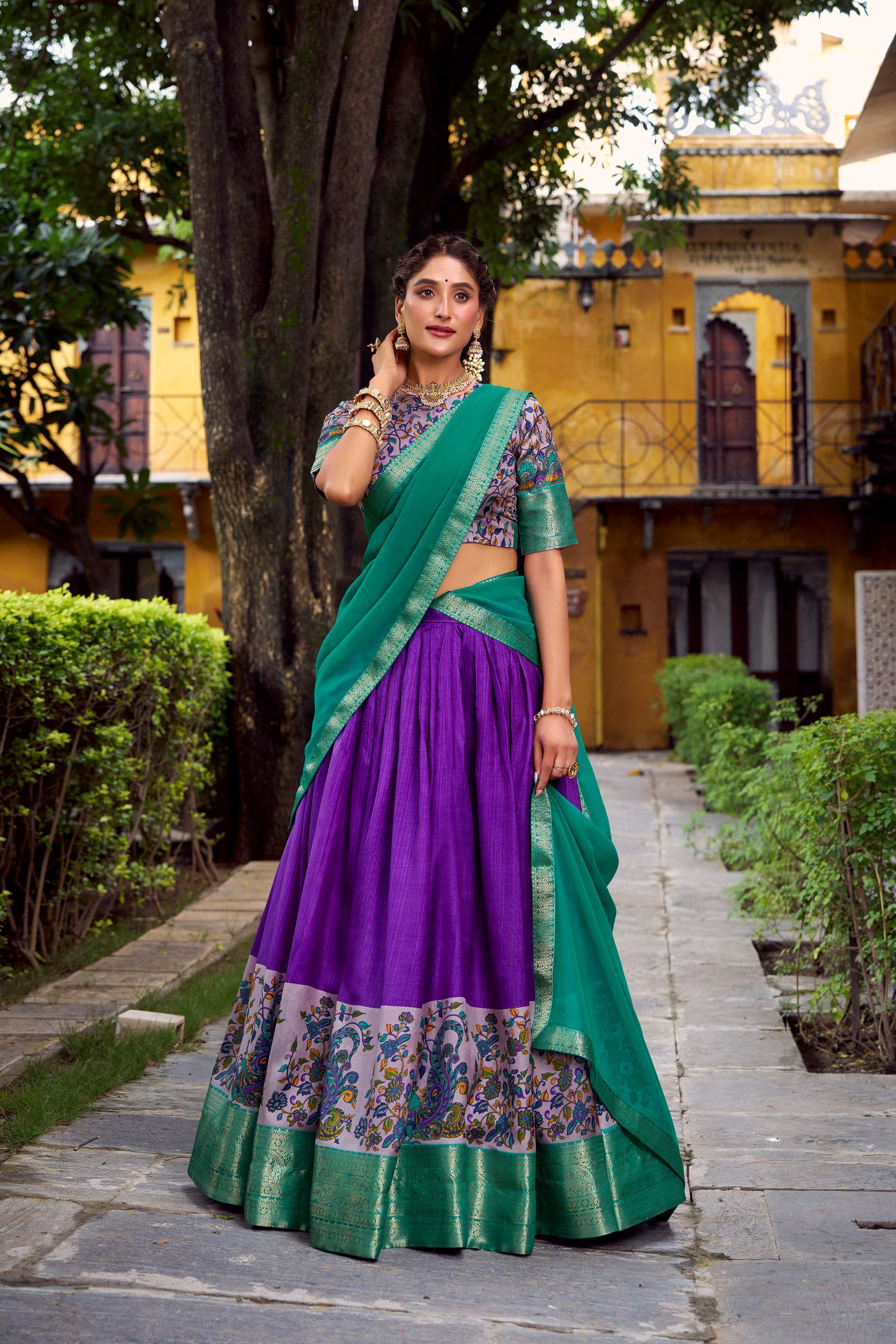 Lorenvalley Fashion Purple Aastha Silk Printed with Zari Weaving Work Lehenga Choli with Dupatta | Grocsy