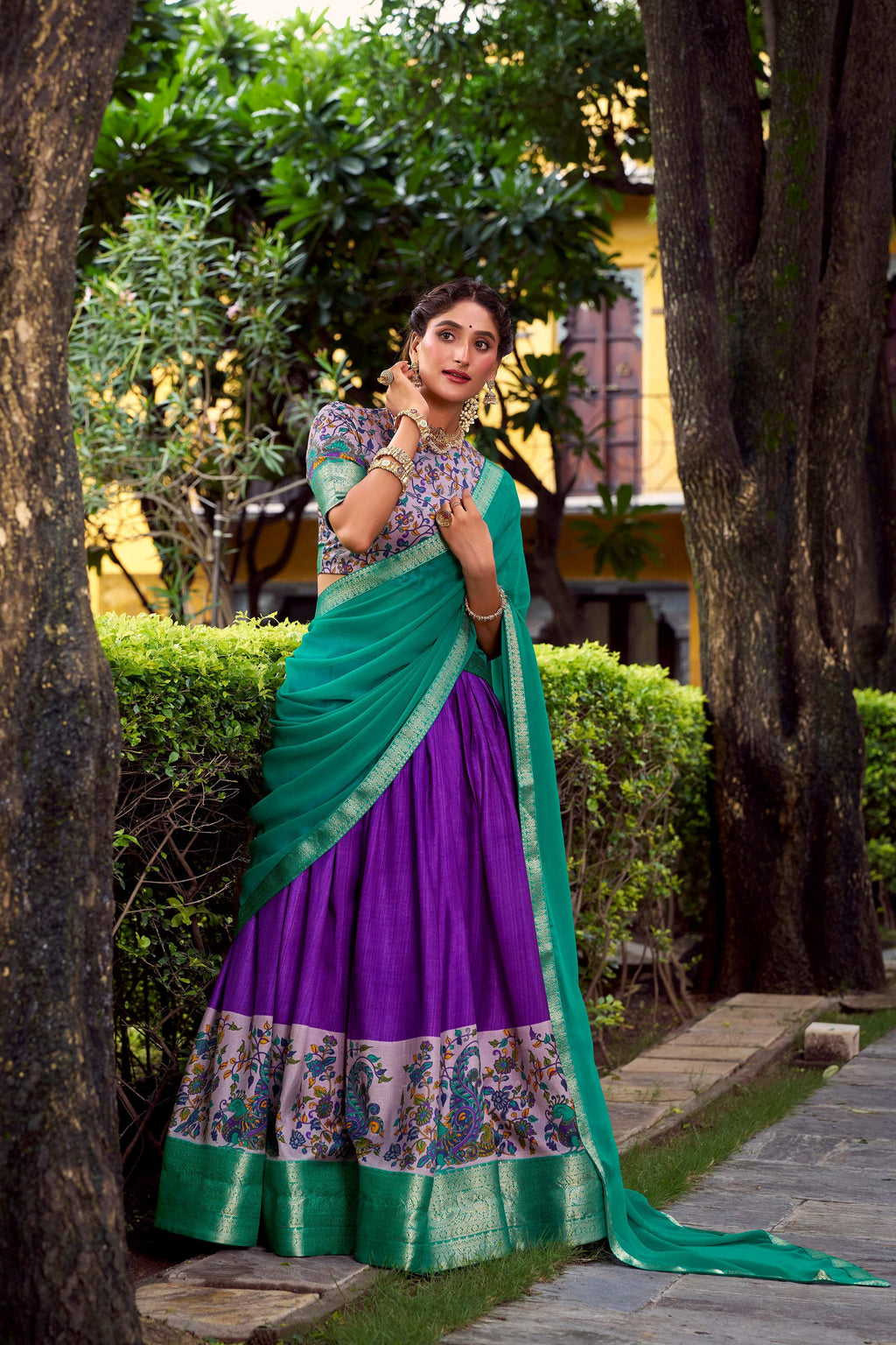 Lorenvalley Fashion Purple Aastha Silk Printed with Zari Weaving Work Lehenga Choli with Dupatta | Grocsy