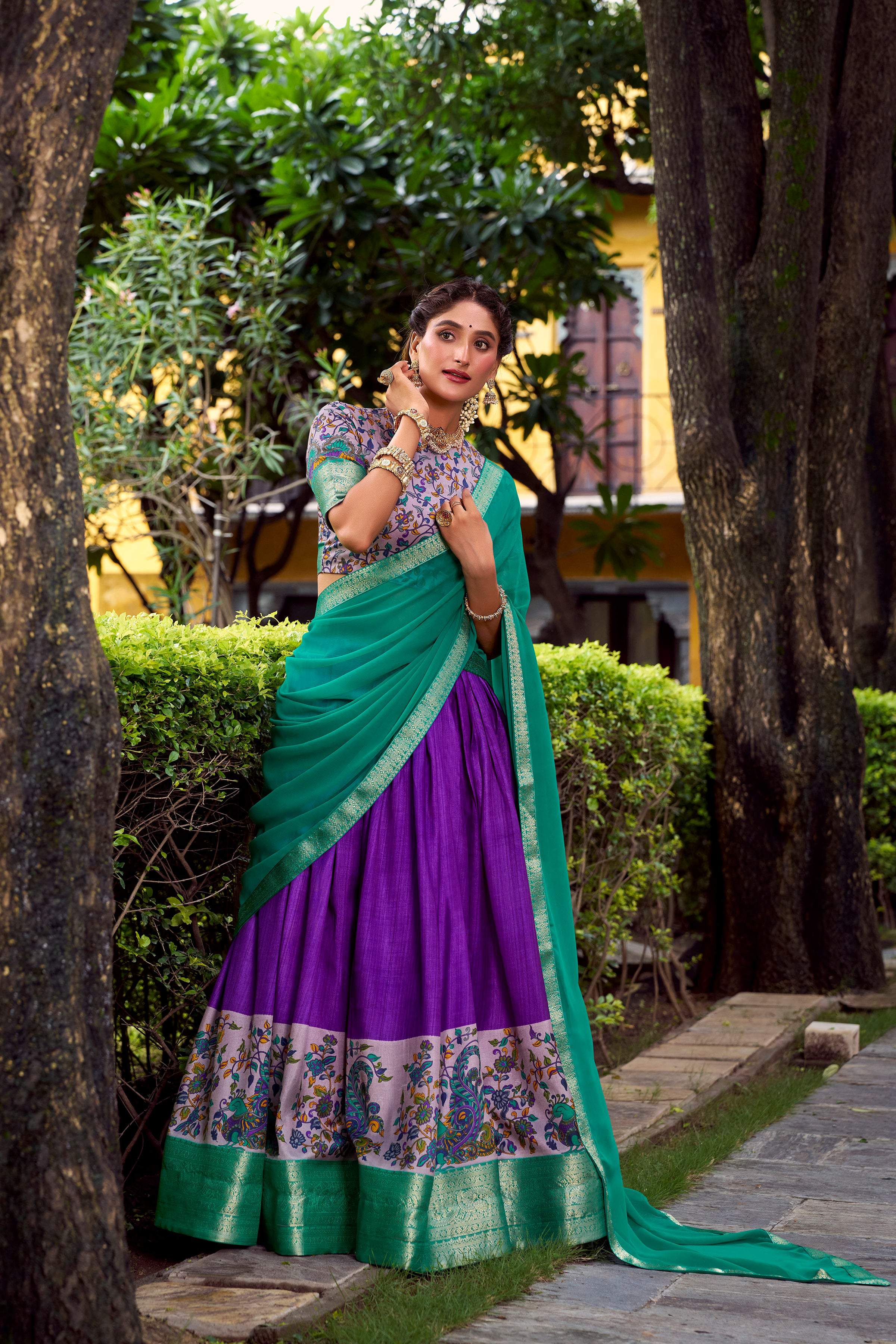 Lorenvalley Fashion Purple Aastha Silk Printed with Zari Weaving Work Lehenga Choli with Dupatta | Grocsy