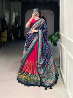Lorenvalley Pink Tussar Silk Printed With Foil Work Lehenga Choli with Dupatta | Grocsy