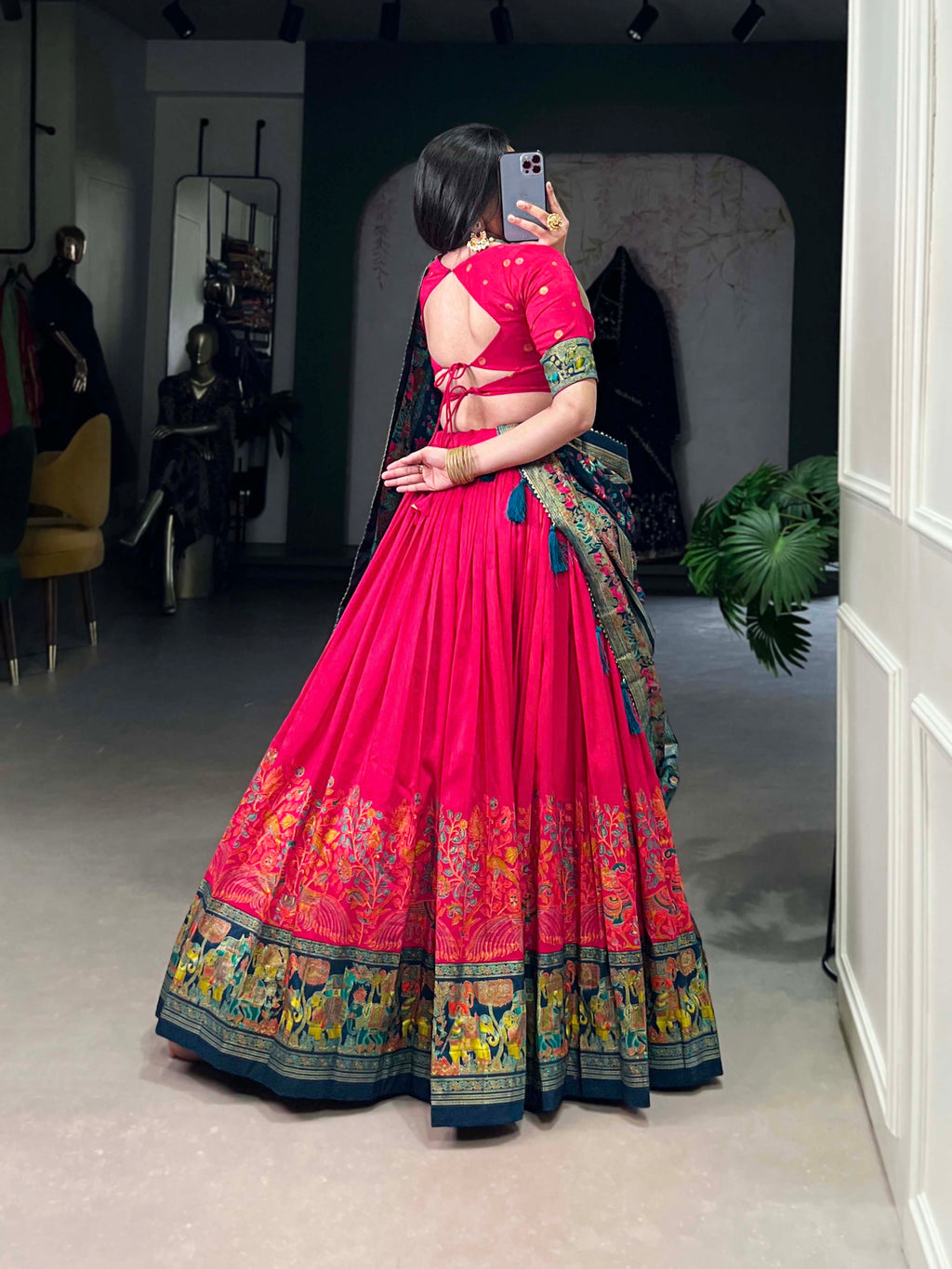 Lorenvalley Pink Tussar Silk Printed With Foil Work Lehenga Choli with Dupatta | Grocsy