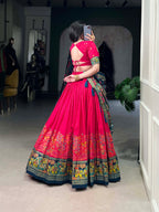 Lorenvalley Pink Tussar Silk Printed With Foil Work Lehenga Choli with Dupatta | Grocsy