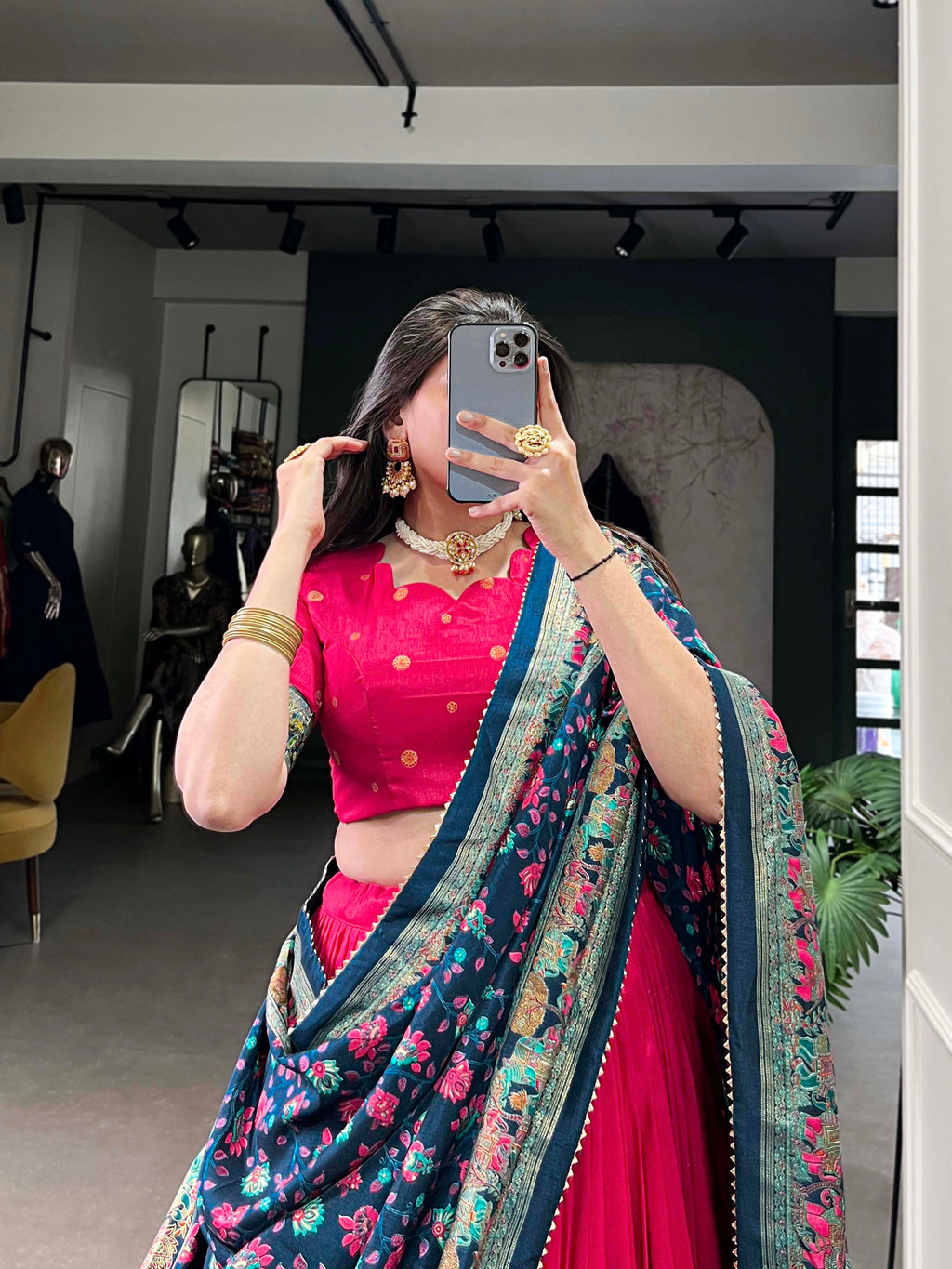 Lorenvalley Pink Tussar Silk Printed With Foil Work Lehenga Choli with Dupatta | Grocsy