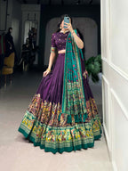 Lorenvalley Purple Tussar Silk Printed With Foil Work Lehenga Choli with Dupatta | Grocsy