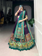 Lorenvalley Purple Tussar Silk Printed With Foil Work Lehenga Choli with Dupatta | Grocsy