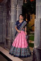 Lorenvalley Fashion Pink Tasar Silk Ikkat Print Lehenga Choli with Dupatta | Grocsy