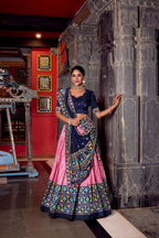 Lorenvalley Fashion Pink Tasar Silk Ikkat Print Lehenga Choli with Dupatta | Grocsy