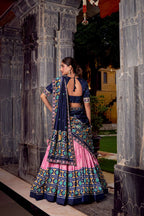 Lorenvalley Fashion Pink Tasar Silk Ikkat Print Lehenga Choli with Dupatta | Grocsy