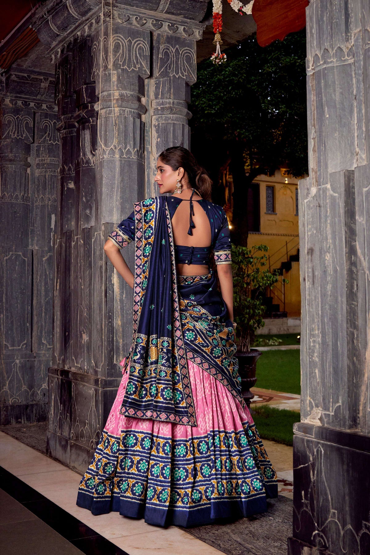 Lorenvalley Fashion Pink Tasar Silk Ikkat Print Lehenga Choli with Dupatta | Grocsy