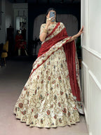 Lorenvalley Fashion Offwhite Tasar Silk Gilded Motif Foil Printed Lehenga Choli with Dupatta | Grocsy