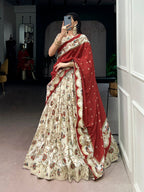 Lorenvalley Fashion Offwhite Tasar Silk Gilded Motif Foil Printed Lehenga Choli with Dupatta | Grocsy