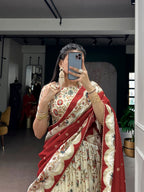 Lorenvalley Fashion Offwhite Tasar Silk Gilded Motif Foil Printed Lehenga Choli with Dupatta | Grocsy