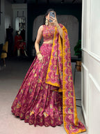Lorenvalley Fashion Pink Tasar Silk Gilded Motif Foil Printed Lehenga Choli with Dupatta | Grocsy