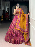 Lorenvalley Fashion Pink Tasar Silk Gilded Motif Foil Printed Lehenga Choli with Dupatta | Grocsy