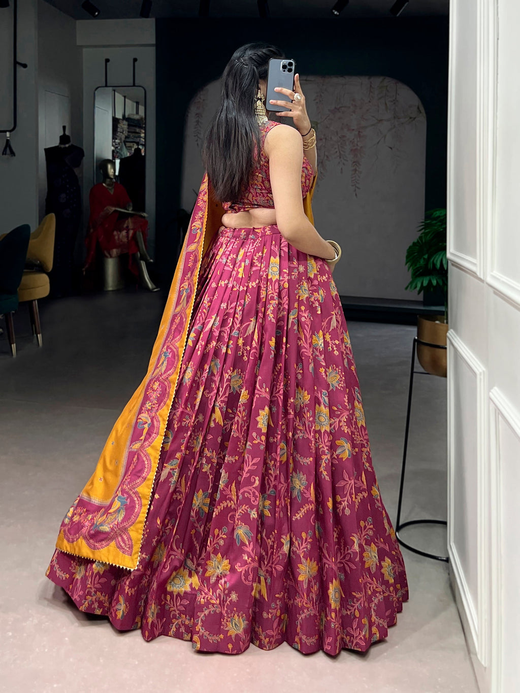 Lorenvalley Fashion Pink Tasar Silk Gilded Motif Foil Printed Lehenga Choli with Dupatta | Grocsy