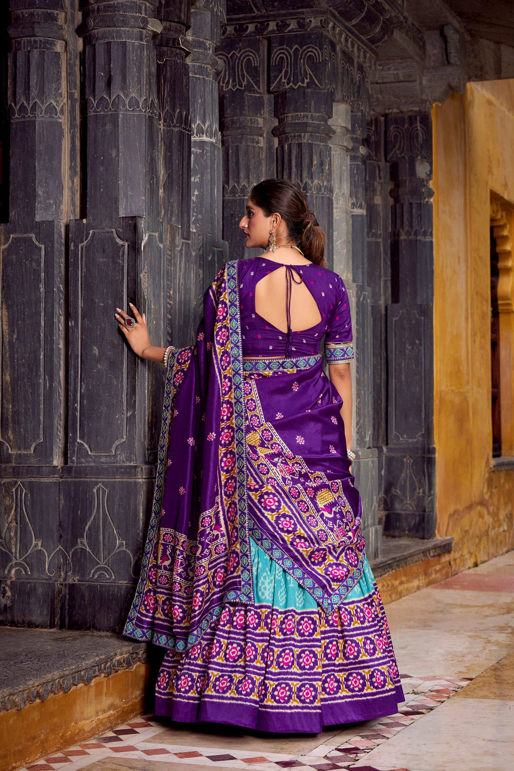 Lorenvalley Fashion Skyblue Tasar Silk Ikkat Print Lehenga Choli with Dupatta | Grocsy