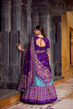 Lorenvalley Fashion Skyblue Tasar Silk Ikkat Print Lehenga Choli with Dupatta | Grocsy