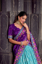 Lorenvalley Fashion Skyblue Tasar Silk Ikkat Print Lehenga Choli with Dupatta | Grocsy