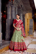 Lorenvalley Fashion Seagreen Tasar Silk Ikkat Print Lehenga Choli with Dupatta | Grocsy