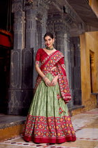 Lorenvalley Fashion Seagreen Tasar Silk Ikkat Print Lehenga Choli with Dupatta | Grocsy