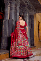 Lorenvalley Fashion Seagreen Tasar Silk Ikkat Print Lehenga Choli with Dupatta | Grocsy