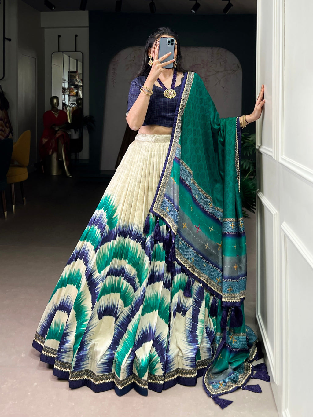 Lorenvalley Fashion Multicolor Tasar Silk Tie and Dye Print with Lace Touch Up Lehenga Choli with Dupatta | Grocsy
