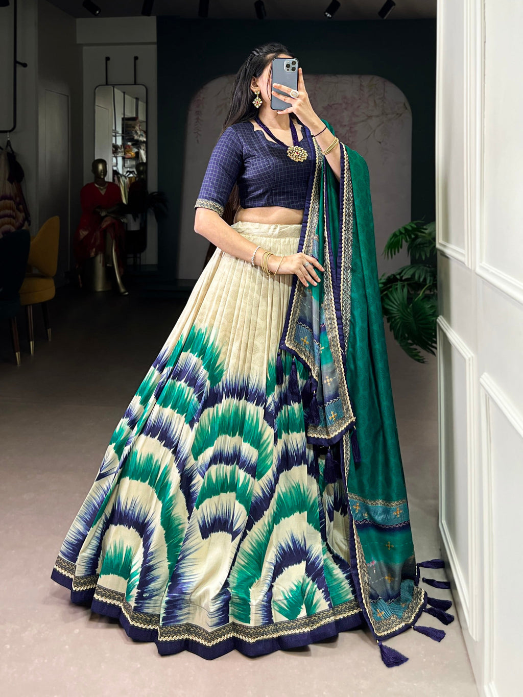 Lorenvalley Fashion Multicolor Tasar Silk Tie and Dye Print with Lace Touch Up Lehenga Choli with Dupatta | Grocsy