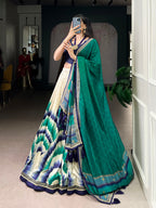 Lorenvalley Fashion Multicolor Tasar Silk Tie and Dye Print with Lace Touch Up Lehenga Choli with Dupatta | Grocsy