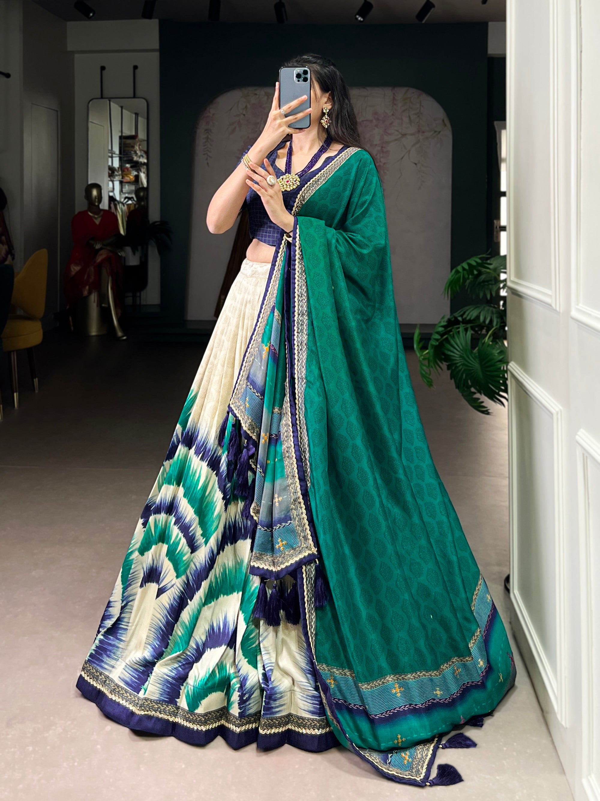 Lorenvalley Fashion Multicolor Tasar Silk Tie and Dye Print with Lace Touch Up Lehenga Choli with Dupatta | Grocsy