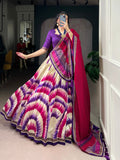 Lorenvalley Fashion Multicolor Tasar Silk Tie and Dye Print with Lace Touch Up Lehenga Choli with Dupatta | Grocsy