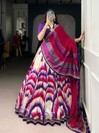 Lorenvalley Fashion Multicolor Tasar Silk Tie and Dye Print with Lace Touch Up Lehenga Choli with Dupatta | Grocsy