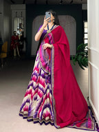 Lorenvalley Fashion Multicolor Tasar Silk Tie and Dye Print with Lace Touch Up Lehenga Choli with Dupatta | Grocsy