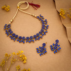 Tehzeeb Creations Royal Blue Pack of 1 Gold-Polished Choker Necklace Set With Earring For Women & Girls | Grocsy