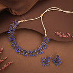 Tehzeeb Creations Royal Blue Pack of 1 Gold-Polished Choker Necklace Set With Earring For Women & Girls | Grocsy