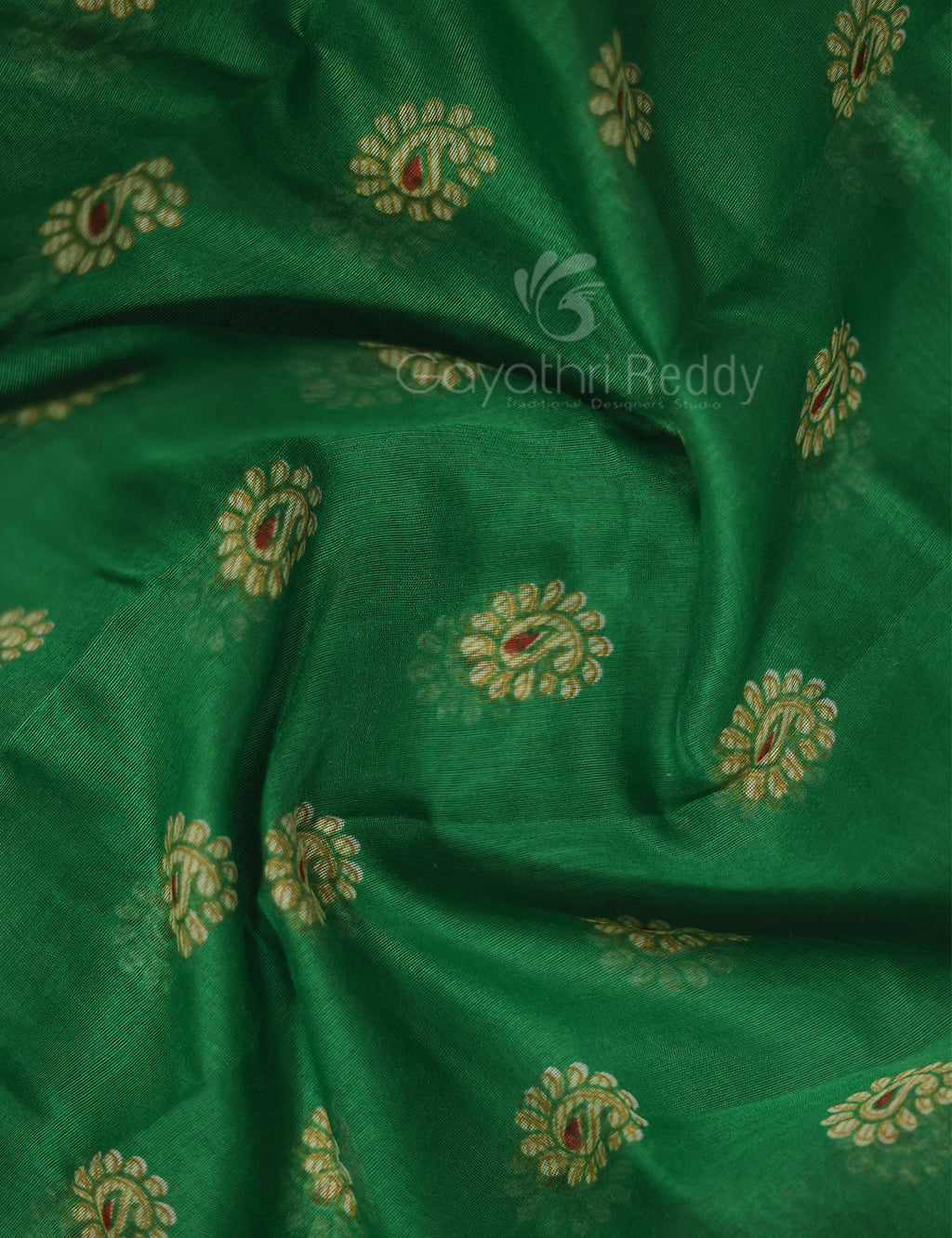 Shades of Leaf Green Floral Print Semi Chanderi Saree By Gayathri Reddy Designer Studio | Grocsy
