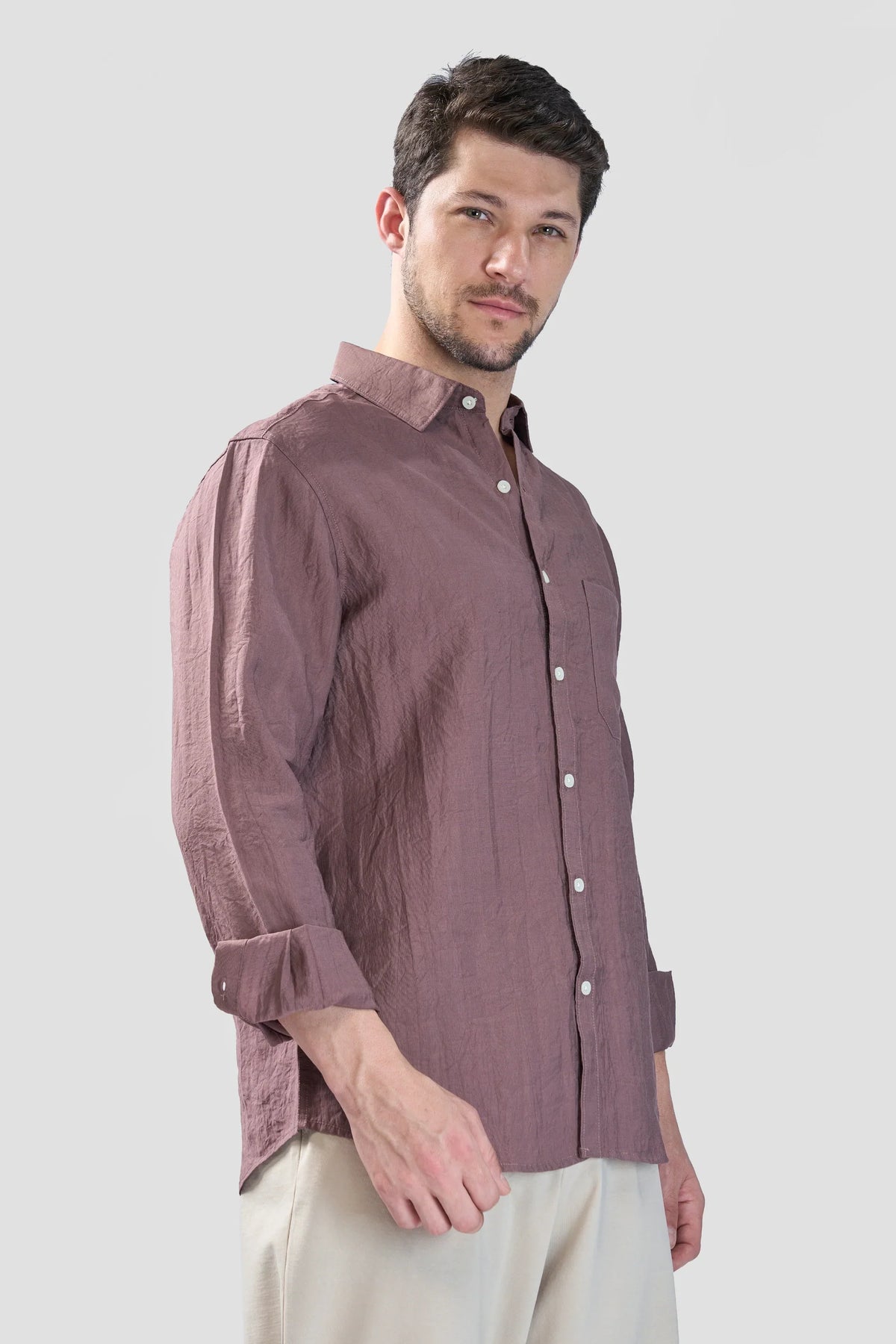 Xkind Brown Crush Wrinkled Look Regular Fit Shirt | Grocsy