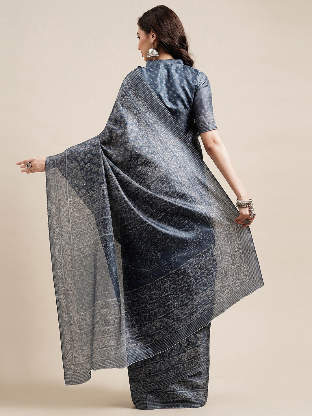 Saree Mall Grey & White Floral Art Silk Sarees | Grocsy
