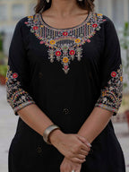 Vedant Vastram Roman Silk Embroidery & Sequence Work Stitched Kurta Pant Dupatta Set-Black | Grocsy