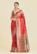 Monjolika Fashion Red Color Weaving Banarasi Silktraditional Saree | Grocsy