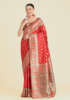 Monjolika Fashion Red Color Weaving Banarasi Silktraditional Saree | Grocsy