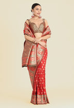 Monjolika Fashion Red Color Weaving Banarasi Silktraditional Saree | Grocsy