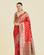 Monjolika Fashion Red Color Weaving Banarasi Silktraditional Saree | Grocsy