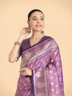Monjolika Fashion Lavender Color Weaving Banarasi Silktraditional Saree | Grocsy