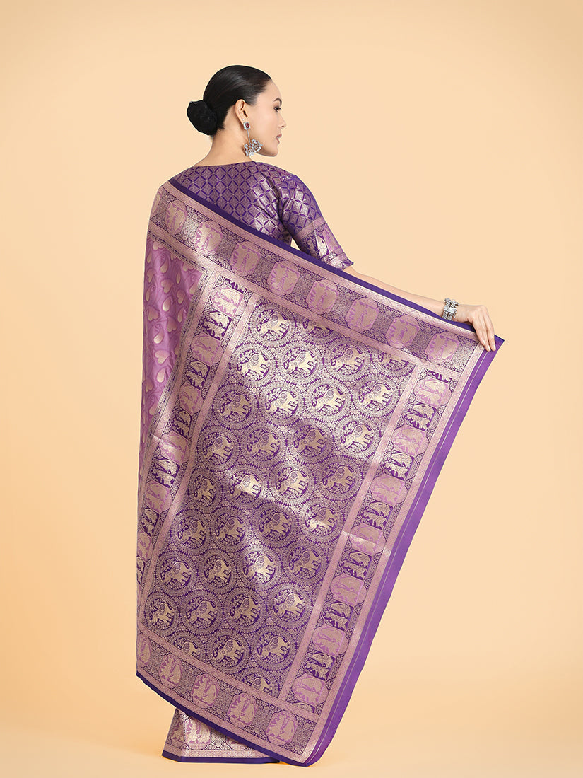 Monjolika Fashion Lavender Color Weaving Banarasi Silktraditional Saree | Grocsy