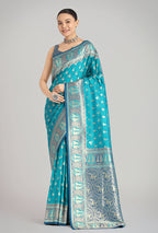 Monjolika Fashion Turquoise Blue Color Weaving Banarasi Silktraditional Saree | Grocsy