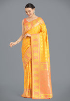 Monjolika Fashion Yellow Color Weaving Banarasi Silktraditional Saree | Grocsy
