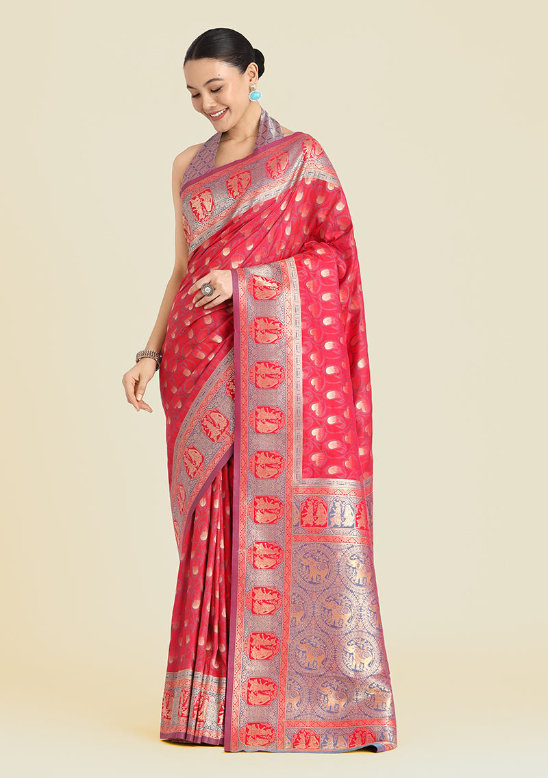 Monjolika Fashion Pink Color Weaving Banarasi Silktraditional Saree | Grocsy