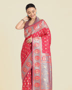 Monjolika Fashion Pink Color Weaving Banarasi Silktraditional Saree | Grocsy