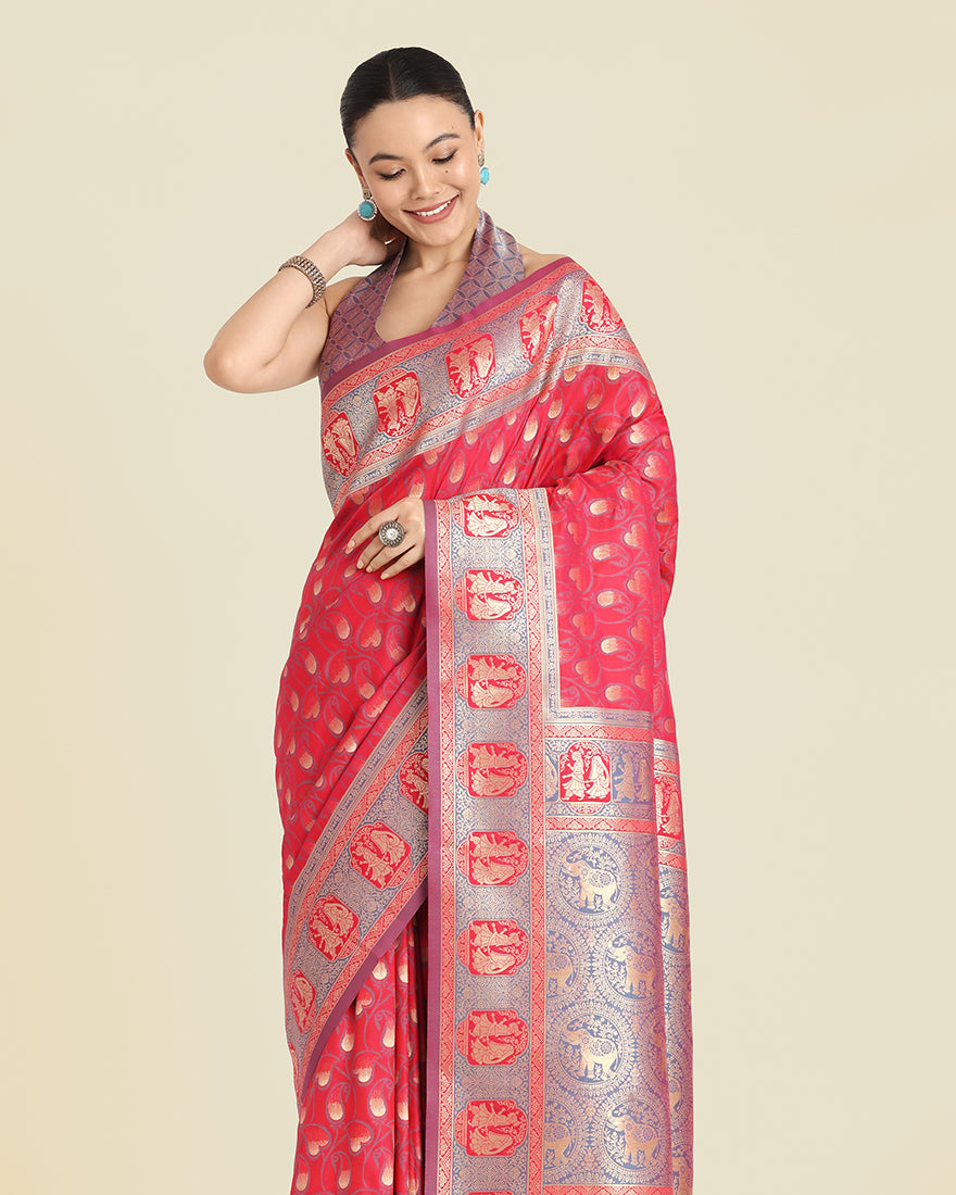Monjolika Fashion Pink Color Weaving Banarasi Silktraditional Saree | Grocsy