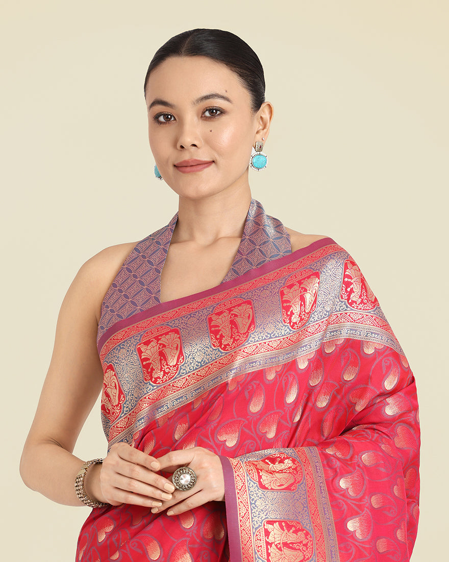 Monjolika Fashion Pink Color Weaving Banarasi Silktraditional Saree | Grocsy